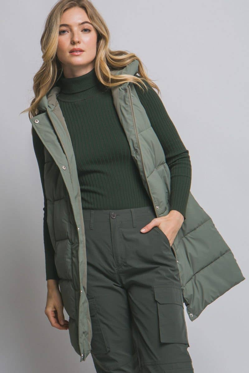 Hooded Long Quilted Puffer Vest