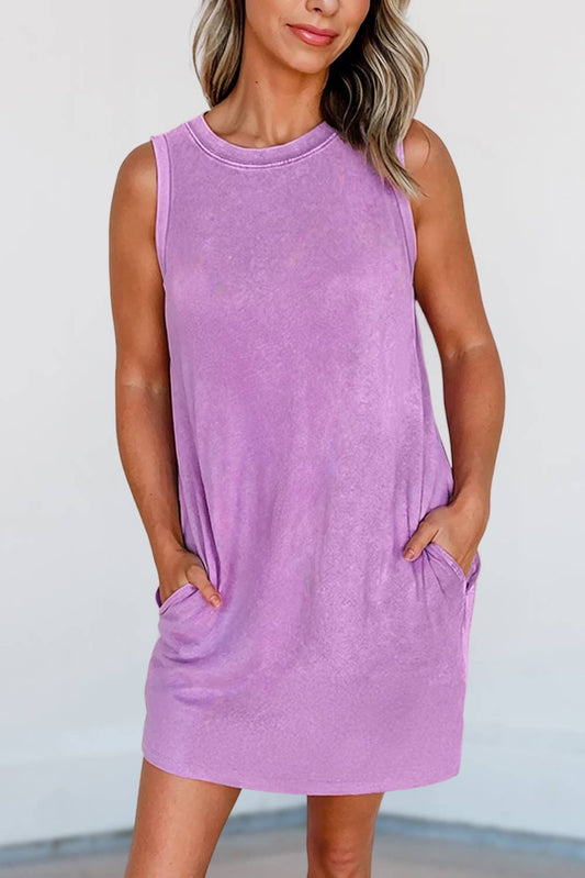 Mineral Wash Tank Mini Dress with Pockets | S-XL