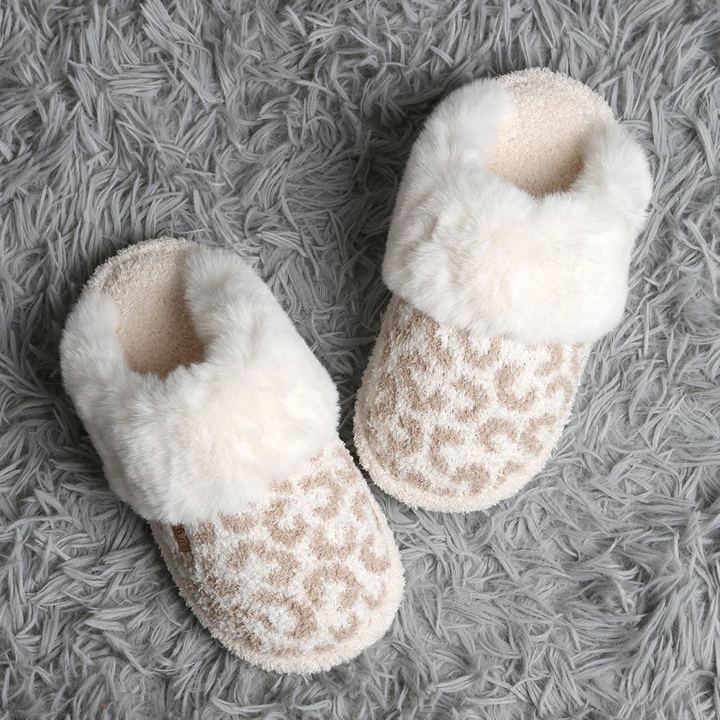 Leopard Faux Fur Cuff Mule Luxury Soft Slipper