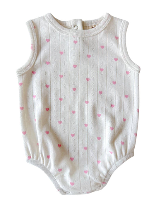 White with Pink Heart / Organic Pointelle Dune Bubble
