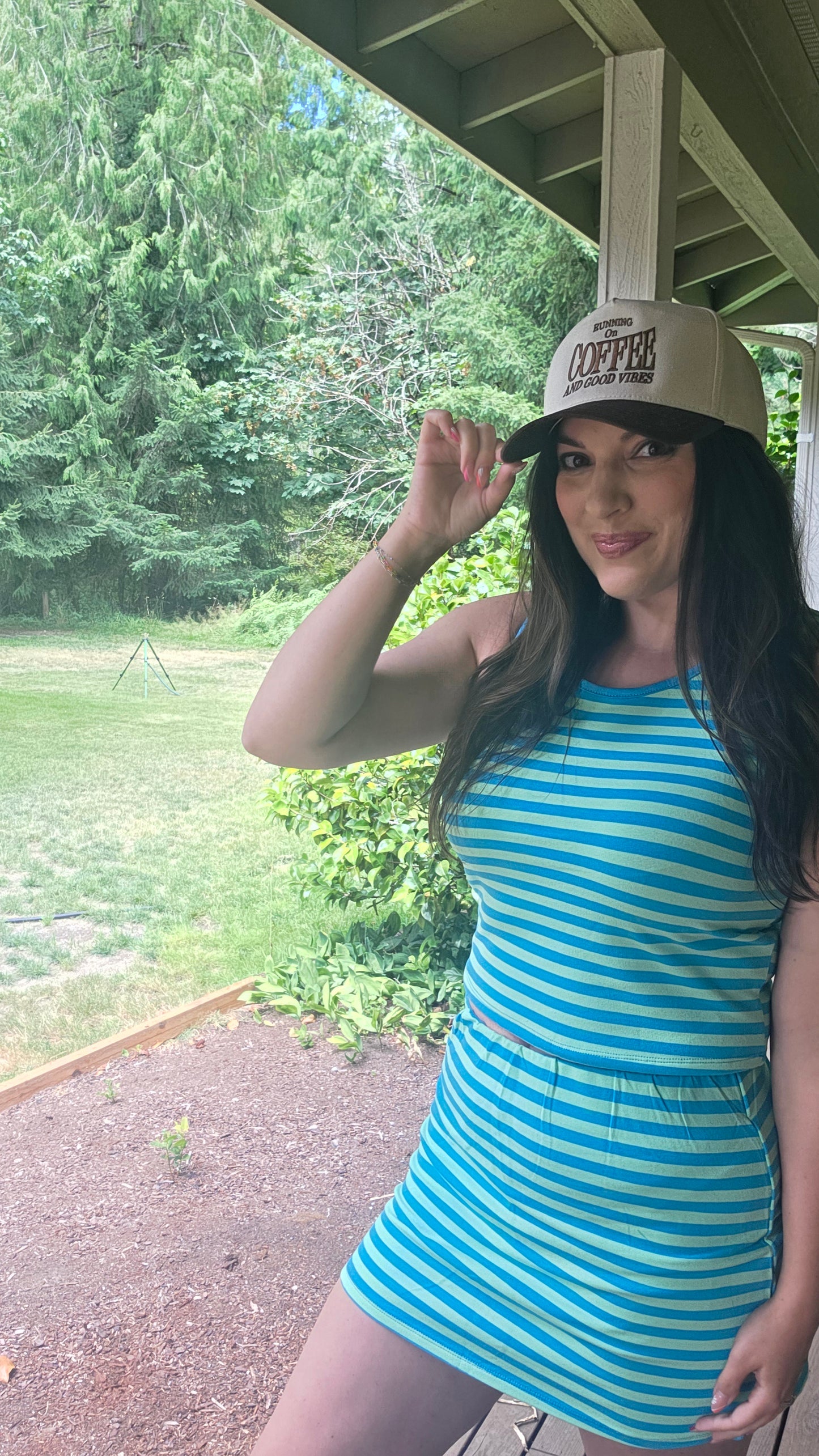 Striped Tank & Mini Skirt Bult In Shorts Set