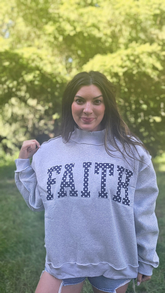 IT2594E-FAITH | Embroidered Polka-Dot Mock Neck Sweatshirt