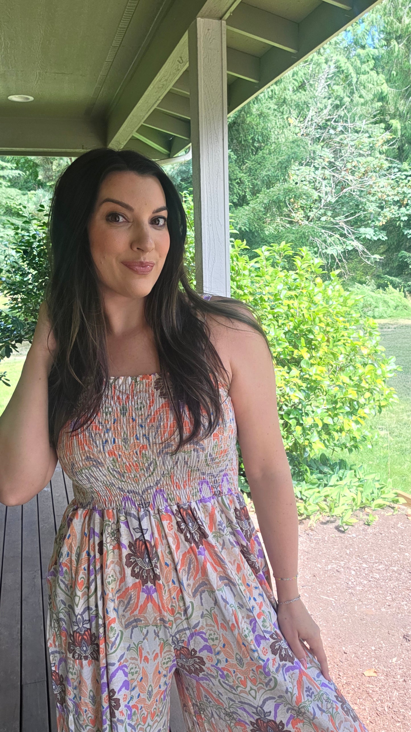 Smocked Bodice  Wide-Leg Jumpsuit