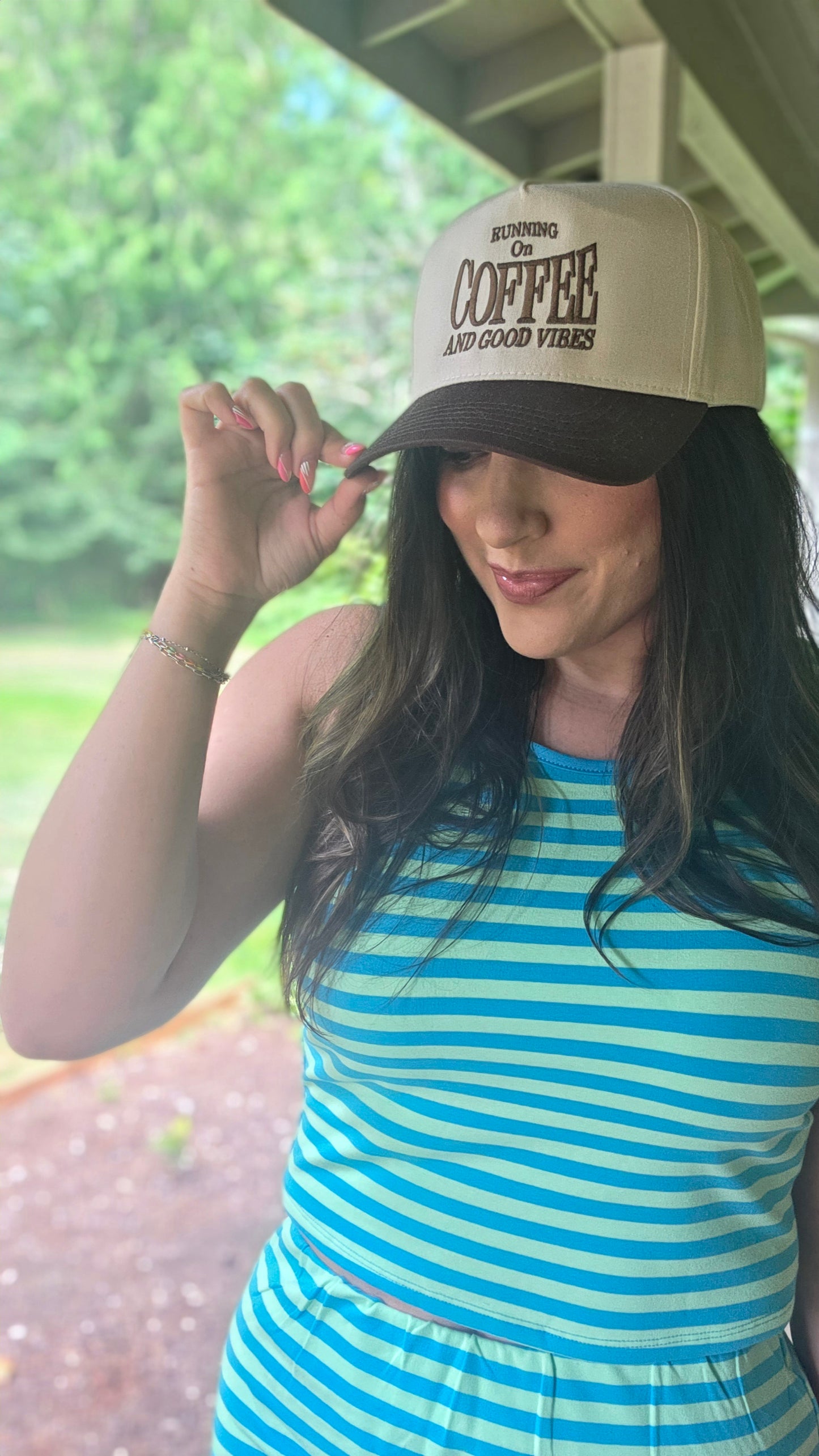 Running On Coffee Embroidered Hat - Brown