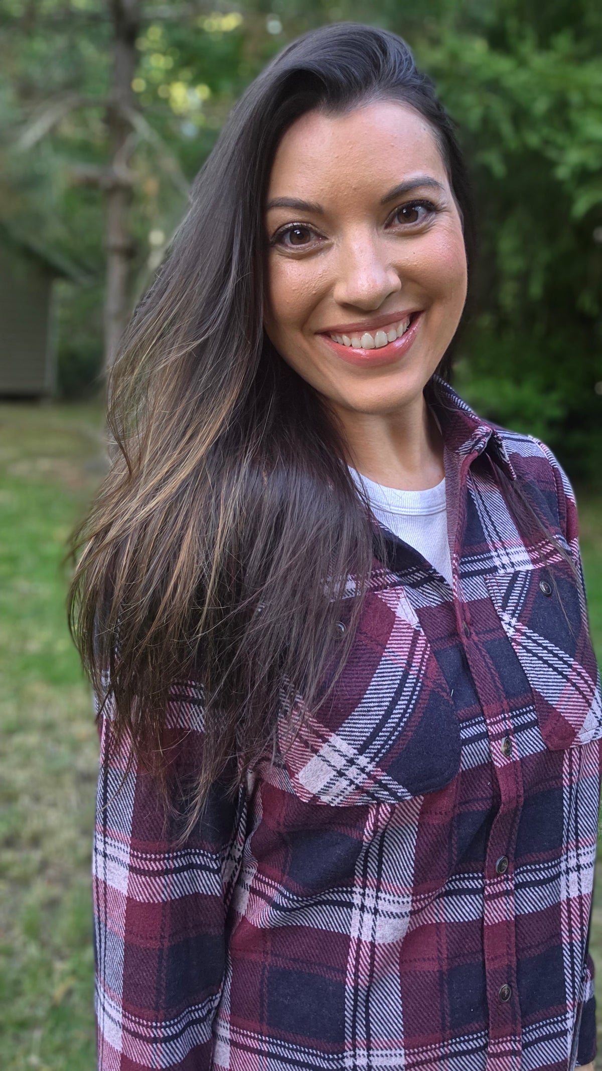 Maroon, Charcoal & White Plaid Button Up